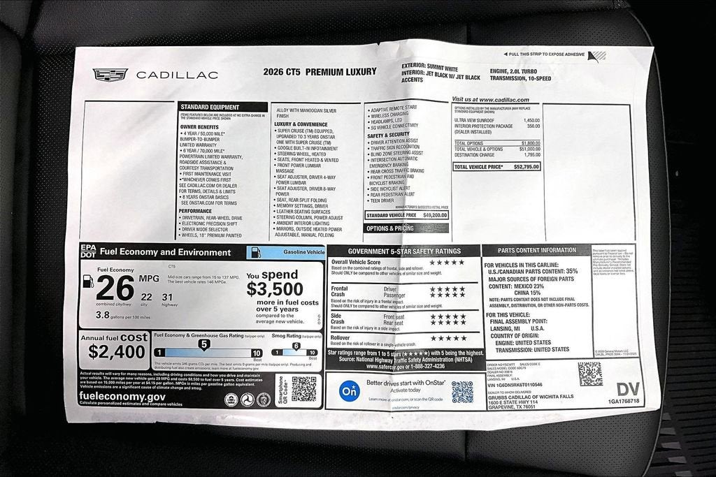 2026 Cadillac CT5 Premium Luxury